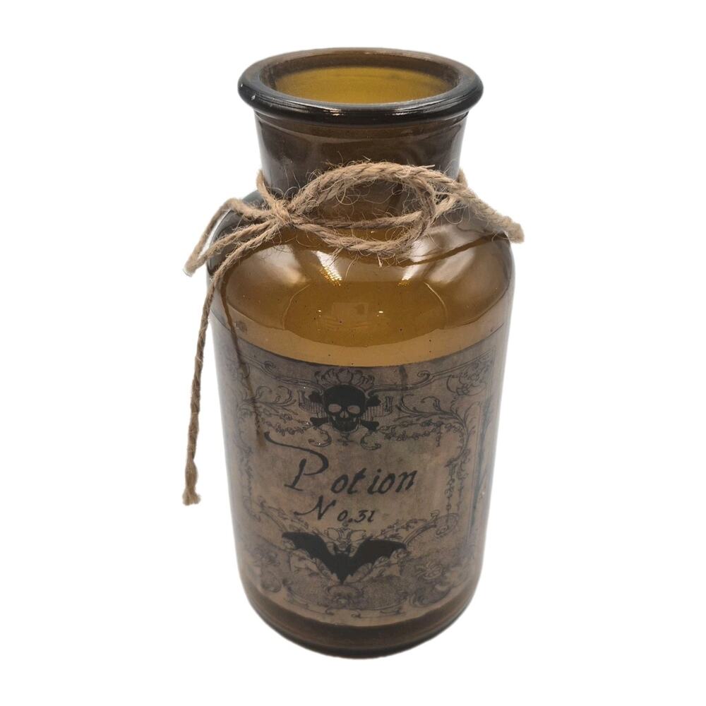 Halloween Decoration Brown Glass Potions Bottle 6.5" Tall